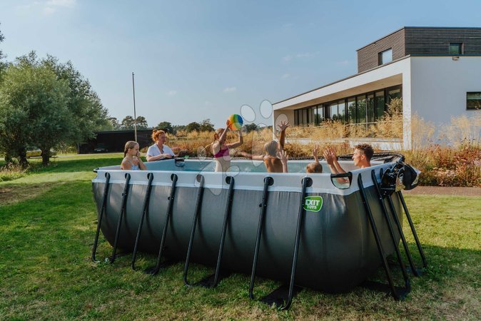 Rectangular Swimming Pools - EXIT Black Leather Pool 400x200x122cm with sand filter pump - black - 7