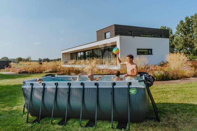 Rectangular Swimming Pools - EXIT Black Leather Pool 400x200x122cm with sand filter pump - black - 9