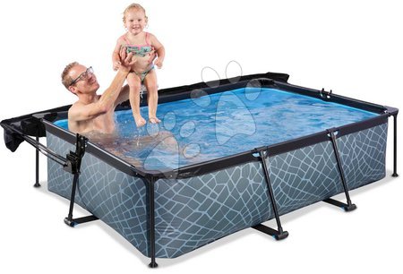 Rectangular Swimming Pools - EXIT Stone pool 220x150x65cm with filter pump and canopy - grey - 2