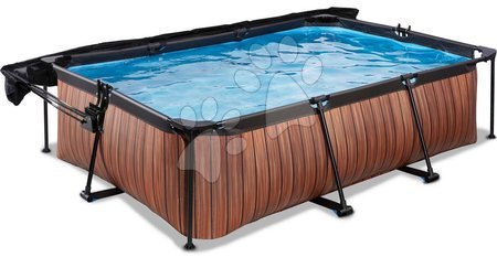 Rectangular Swimming Pools - EXIT Wood pool 220x150x65cm with filter pump and canopy - brown - 2