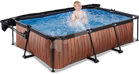 Rectangular Swimming Pools - EXIT Wood pool 220x150x65cm with filter pump and canopy - brown - 7