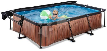 Rectangular Swimming Pools - EXIT Wood pool 300x200x65cm with filter pump and canopy - brown - 2