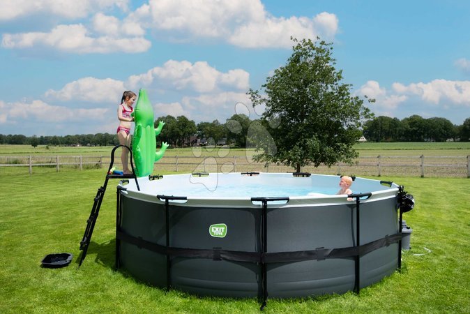 Round Swimming Pools  - EXIT Black Leather Pool ø450x122cm with filter pump - black - 8