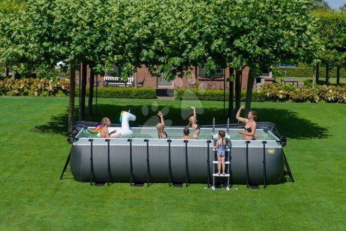 Rectangular Swimming Pools - EXIT Black Leather Pool 540x250x122cm with sand filter pump - black - 7