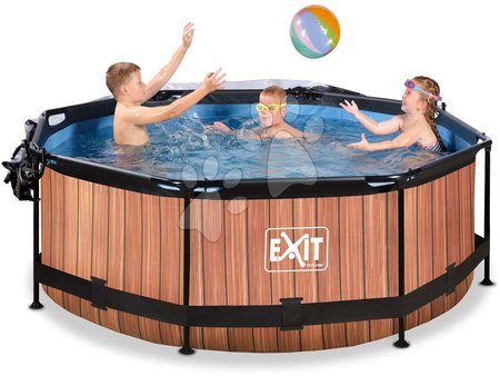 Schwimmbecken rund - EXIT Wood Pool ø244x76cm mit Filterpumpe und Abdeckung - braun - 6