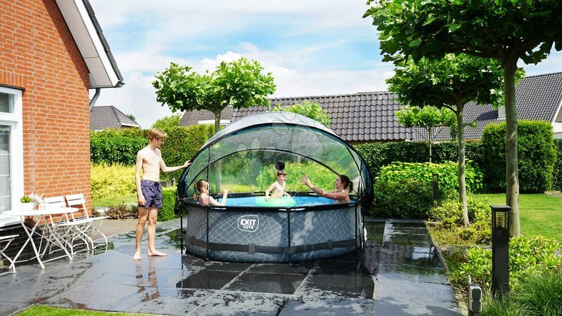 Round Swimming Pools  - EXIT Stone pool ø300x76cm with filter pump and dome - grey - 7