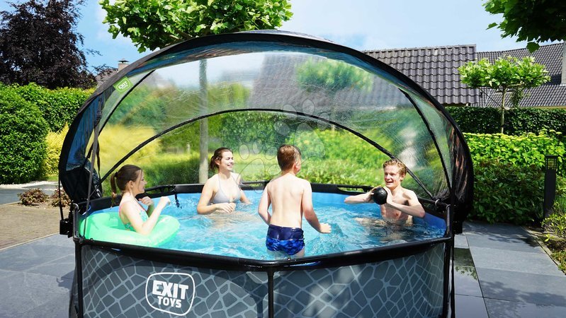 Round Swimming Pools  - EXIT Stone pool ø300x76cm with filter pump and dome - grey - 8