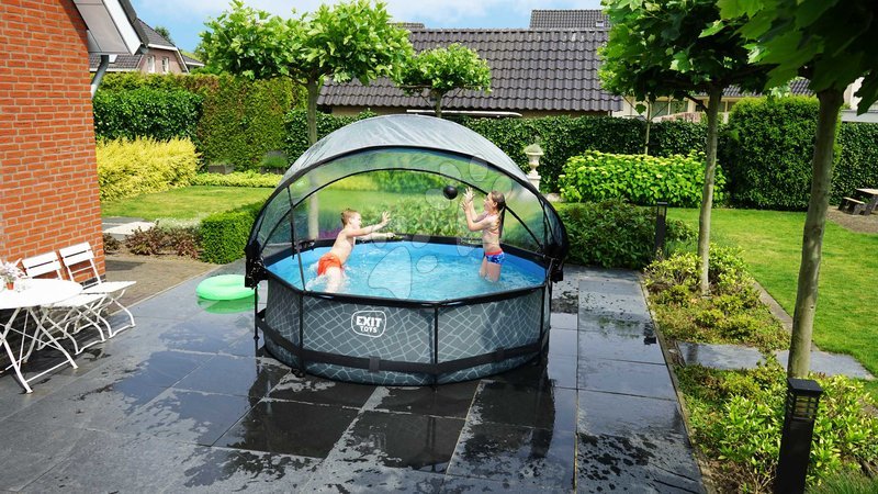 Round Swimming Pools  - EXIT Stone pool ø300x76cm with filter pump and dome - grey - 9