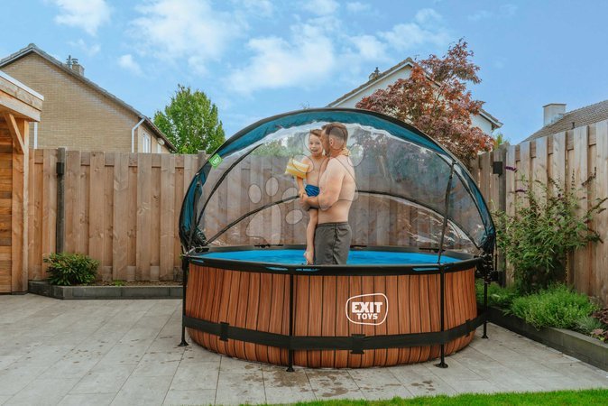 Round Swimming Pools  - EXIT Wood pool ø300x76cm with filter pump and dome - brown - 8