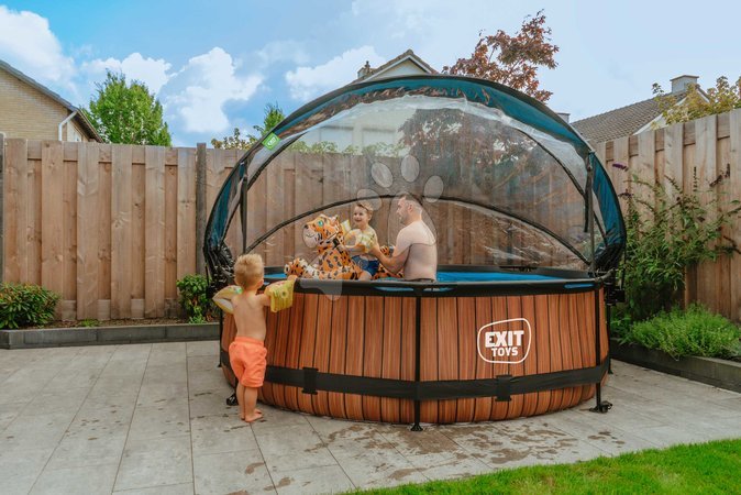 Round Swimming Pools  - EXIT Wood pool ø300x76cm with filter pump and dome - brown - 9