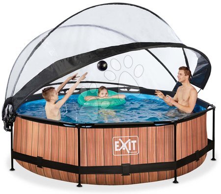 Round Swimming Pools  - EXIT Wood pool ø300x76cm with filter pump and dome - brown - 5