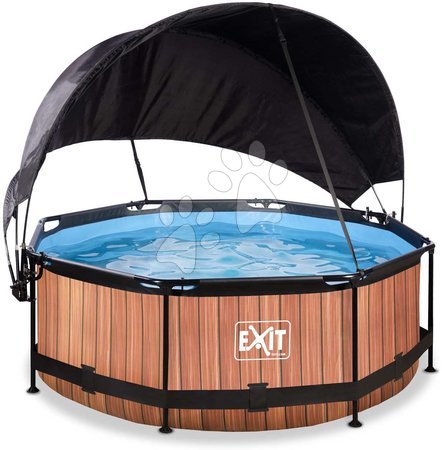 Round Swimming Pools  - EXIT Wood pool ø244x76cm with filter pump and canopy - brown - 2