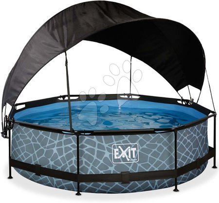 Round Swimming Pools  - EXIT Stone pool ø300x76cm with filter pump and canopy - grey - 3