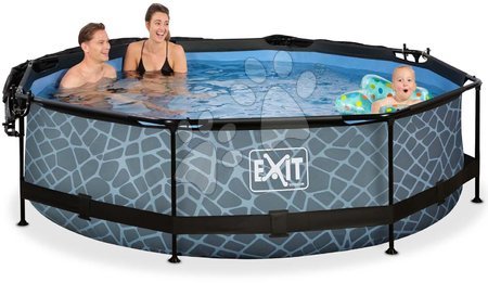 Round Swimming Pools  - EXIT Stone pool ø300x76cm with filter pump and canopy - grey - 2