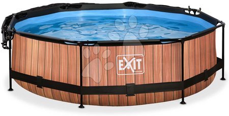 Round Swimming Pools  - EXIT Wood pool ø300x76cm with filter pump and canopy - brown - 2