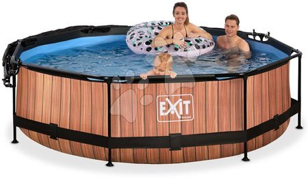 Round Swimming Pools  - EXIT Wood pool ø300x76cm with filter pump and canopy - brown - 6