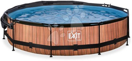 Round Swimming Pools  - EXIT Wood pool ø360x76cm with filter pump and canopy - brown - 2