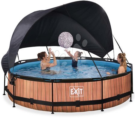 Round Swimming Pools  - EXIT Wood pool ø360x76cm with filter pump and canopy - brown - 5