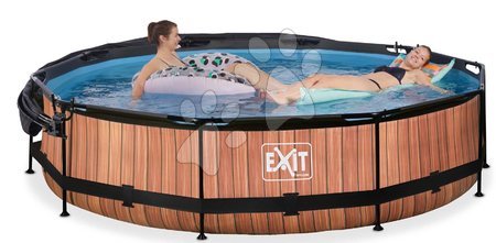 Round Swimming Pools  - EXIT Wood pool ø360x76cm with filter pump and canopy - brown - 6