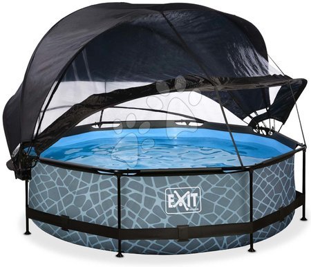 Round Swimming Pools  - EXIT Stone pool ø300x76cm with filter pump and dome and canopy - grey - 3