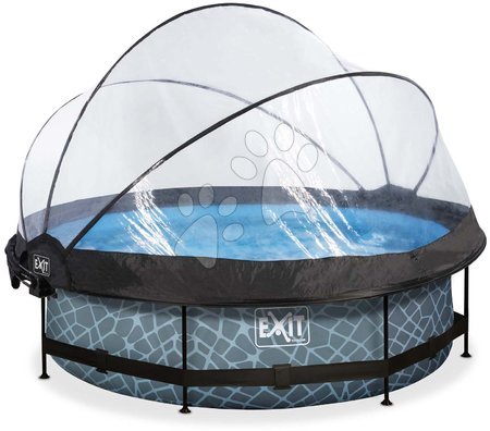 Round Swimming Pools  - EXIT Stone pool ø300x76cm with filter pump and dome and canopy - grey - 4