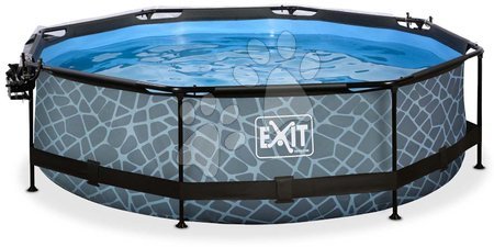 Round Swimming Pools  - EXIT Stone pool ø300x76cm with filter pump and dome and canopy - grey - 5