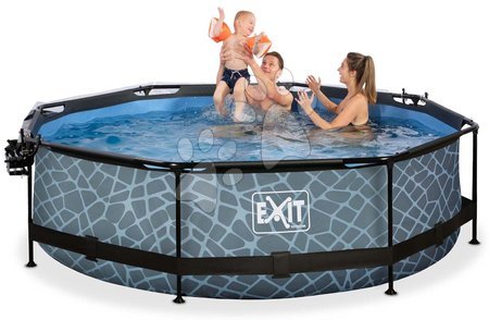 Round Swimming Pools  - EXIT Stone pool ø300x76cm with filter pump and dome and canopy - grey - 2