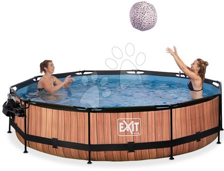 Medencék kerek alakúak - Medence napellenzővel búrával és szűrővel Wood pool Exit Toys  - 2