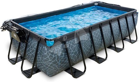 Rectangular Swimming Pools - EXIT Stone Pool 400x200x100cm with sand filter pump and cover - grey - 2