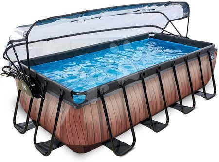 Rectangular Swimming Pools - EXIT Wood Pool 400x200x100cm with sand filter pump and cover - brown - 2