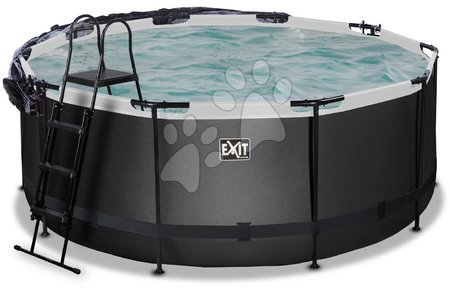 Round Swimming Pools  - EXIT Black Leather Pool ø360x122cm with sand filter pump and cover - black - 4