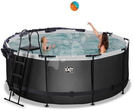 Round Swimming Pools  - EXIT Black Leather Pool ø360x122cm with sand filter pump and cover - black - 2