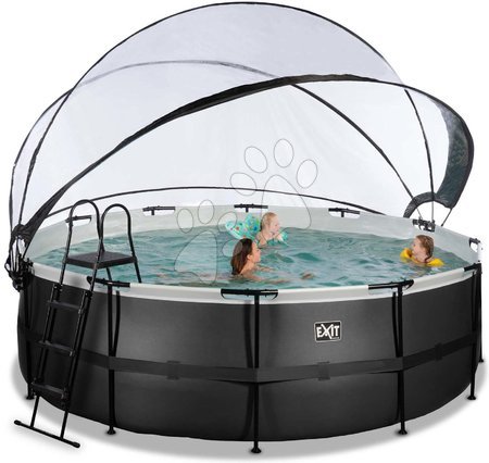 Round Swimming Pools  - EXIT Black Leather Pool ø427x122cm with sand filter pump and cover - black - 5