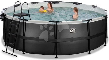 Round Swimming Pools  - EXIT Black Leather Pool ø427x122cm with sand filter pump and cover - black - 6