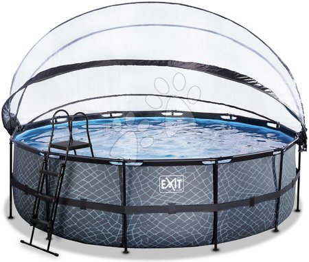 Round Swimming Pools  - EXIT Stone Pool ø488x122cm with sand filter pump and cover - grey - 3