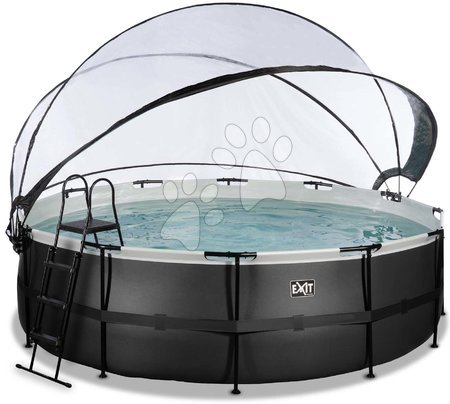 Round Swimming Pools  - EXIT Black Leather Pool ø488x122cm with sand filter pump and cover - black - 3