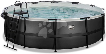 Round Swimming Pools  - EXIT Black Leather Pool ø488x122cm with sand filter pump and cover - black - 4