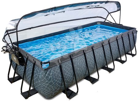 Rectangular Swimming Pools - EXIT Stone Pool 540x250x100cm with sand filter pump and cover and heat pump - grey - 2