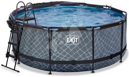 Round Swimming Pools  - EXIT Stone Pool ø360x122cm with sand filter pump and cover and heat pump - grey - 4