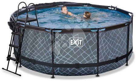 Round Swimming Pools  - EXIT Stone Pool ø360x122cm with sand filter pump and cover and heat pump - grey - 2