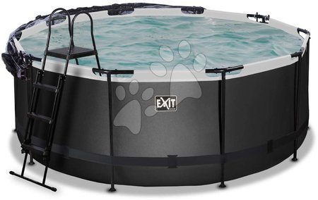 Round Swimming Pools  - EXIT Black Leather Pool ø360x122cm with sand filter pump and cover and heat pump - black - 4