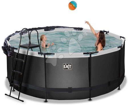 Round Swimming Pools  - EXIT Black Leather Pool ø360x122cm with sand filter pump and cover and heat pump - black - 2