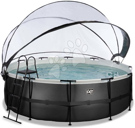 Round Swimming Pools  - EXIT Black Leather Pool ø427x122cm with sand filter pump and cover and heat pump - black - 3