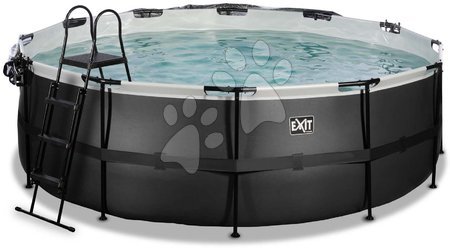 Round Swimming Pools  - EXIT Black Leather Pool ø427x122cm with sand filter pump and cover and heat pump - black - 4