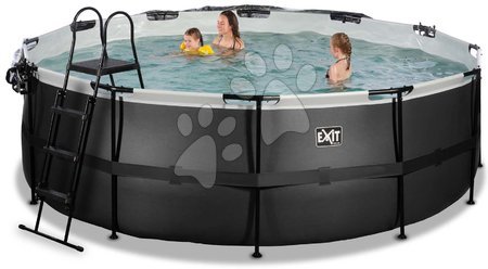 Round Swimming Pools  - EXIT Black Leather Pool ø427x122cm with sand filter pump and cover and heat pump - black - 2