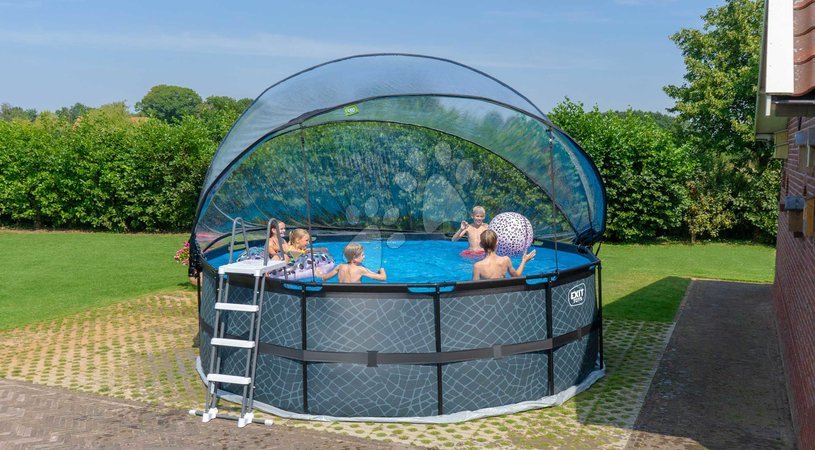 Round Swimming Pools  - EXIT Stone Pool ø450x122cm with sand filter pump and cover and heat pump - grey - 7