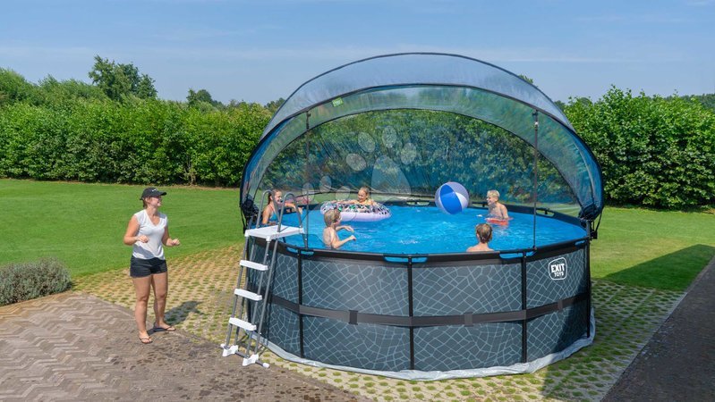 Round Swimming Pools  - EXIT Stone Pool ø450x122cm with sand filter pump and cover and heat pump - grey - 9