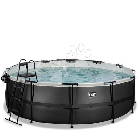 Round Swimming Pools  - EXIT Black Leather Pool ø450x122cm with sand filter pump and cover and heat pump - black - 4