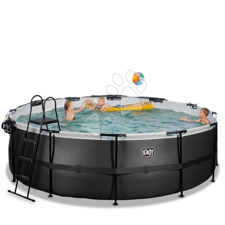 Round Swimming Pools  - EXIT Black Leather Pool ø450x122cm with sand filter pump and cover and heat pump - black - 2