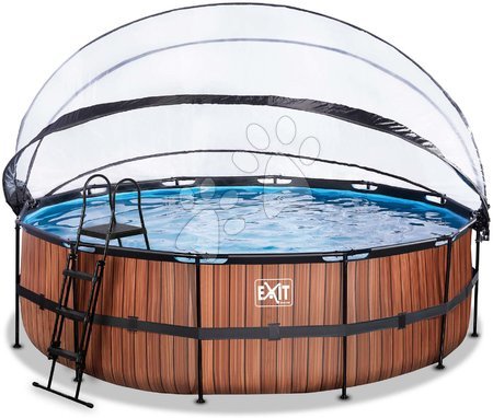 Round Swimming Pools  - EXIT Wood Pool ø488x122cm with sand filter pump and cover and heat pump - brown - 3